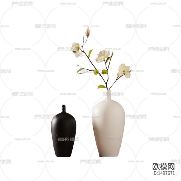 现代简约黑白色陶瓷花瓶摆放花艺下载