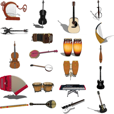  现代吉他电子琴乐器su模型 