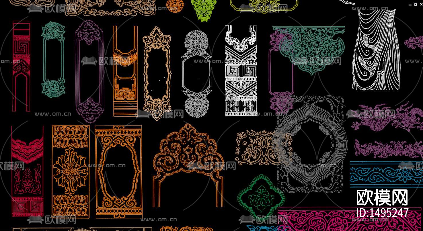 中式花纹cad图库下载（渲染图4）