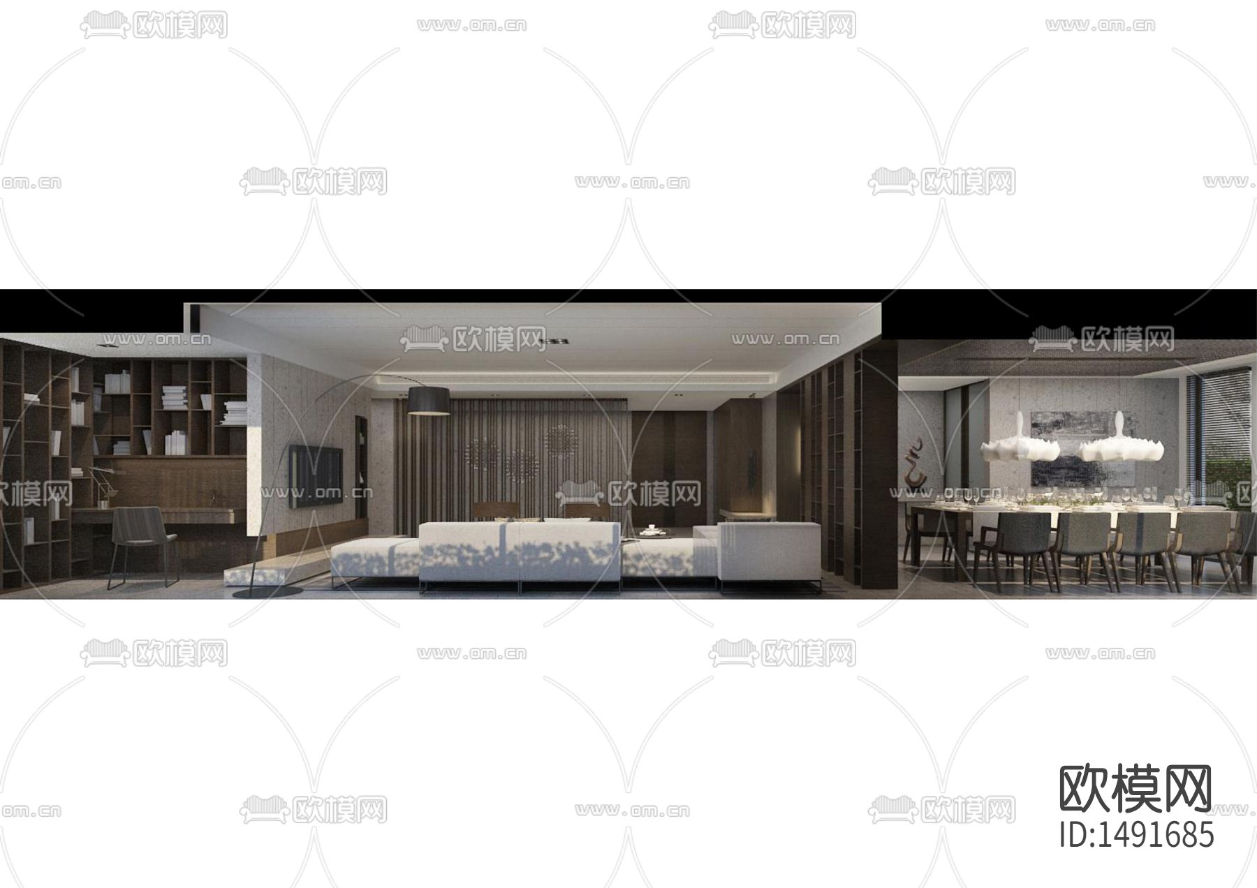 现代样板房cad施工图下载（渲染图3）