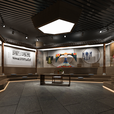  新中式印染布展厅su模型 