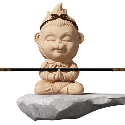  中式孙悟空手办禅意雕塑su模型 