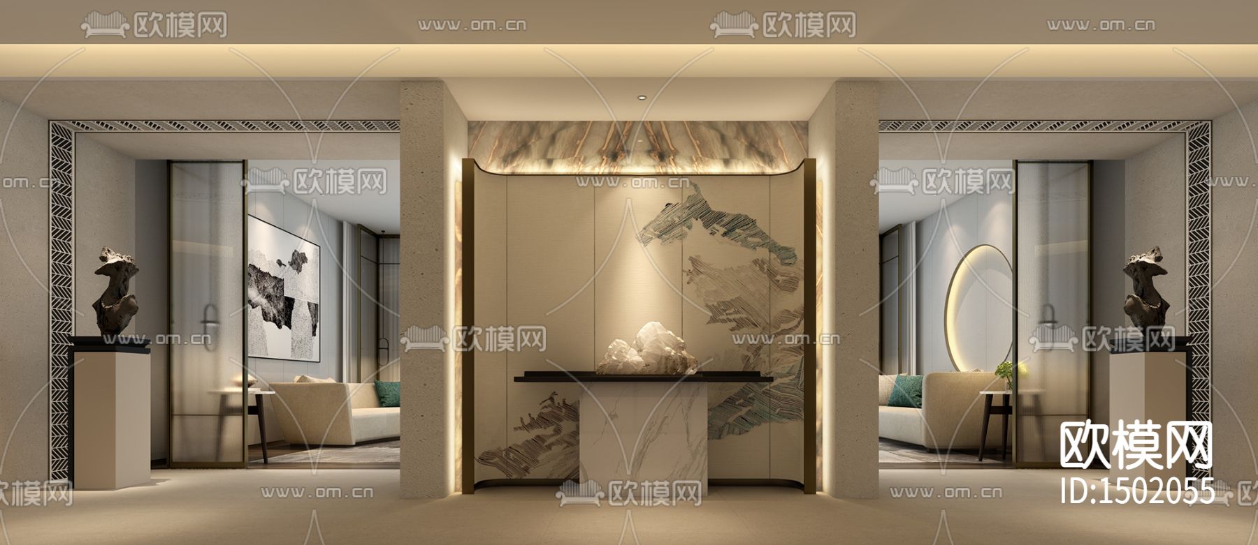 大平层私宅cad施工图下载（渲染图2）