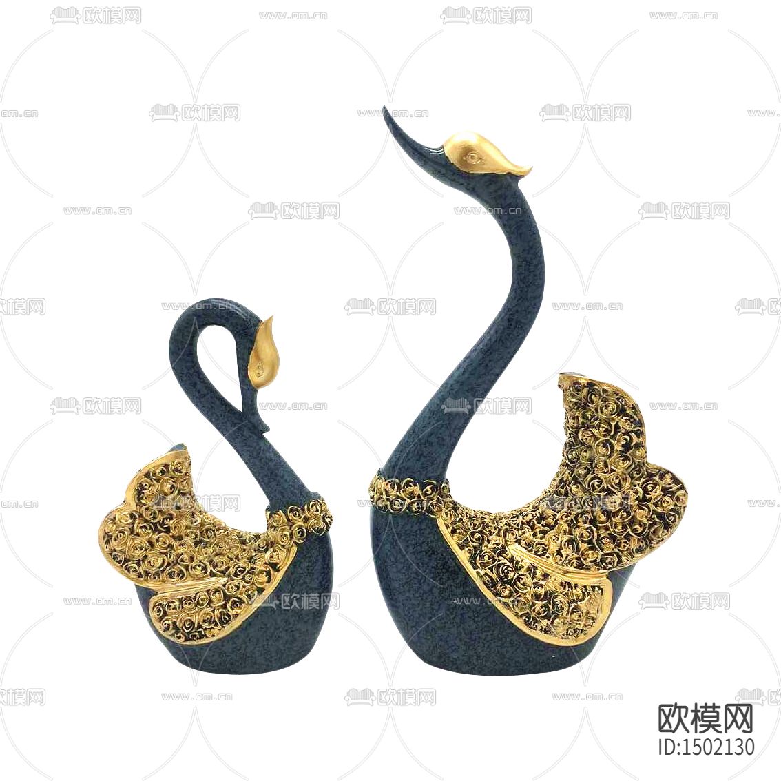 简欧创意蓝色陶瓷镶金天鹅摆件下载