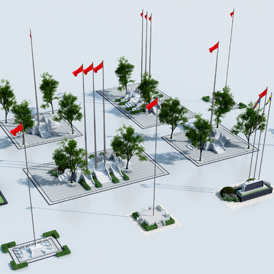 旗杆升旗台建筑构件3d模型