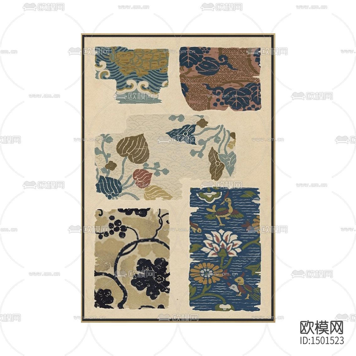 新中式创意彩色花纹装饰画下载