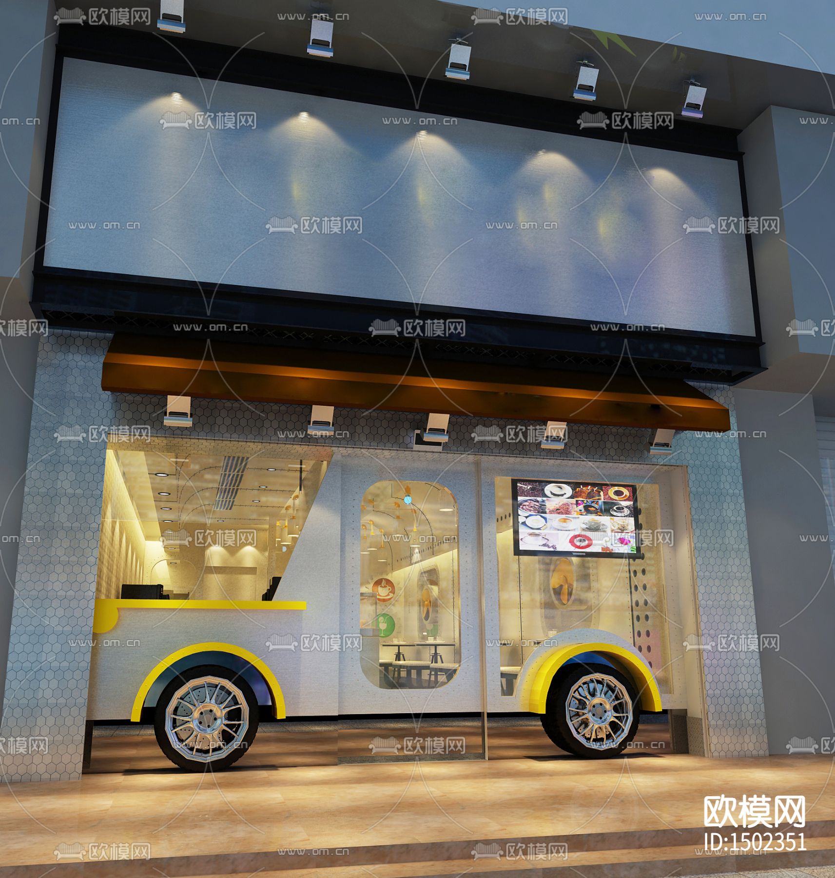 现代工业风咖啡店cad施工图下载（渲染图2）