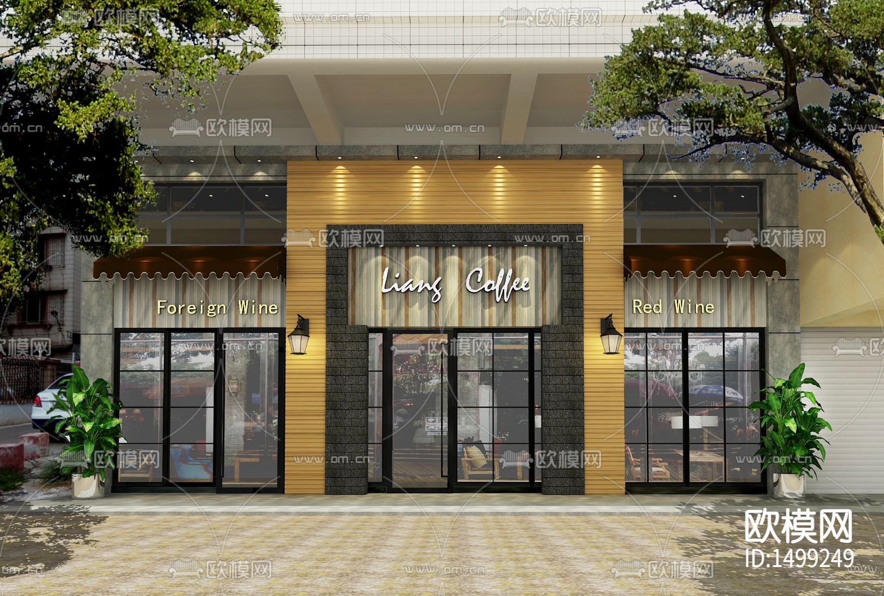 现代咖啡西餐厅cad施工图下载（渲染图1）