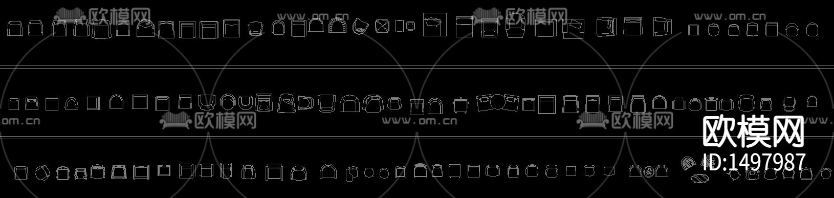 凳子单椅贵妃椅cad图块下载（渲染图2）