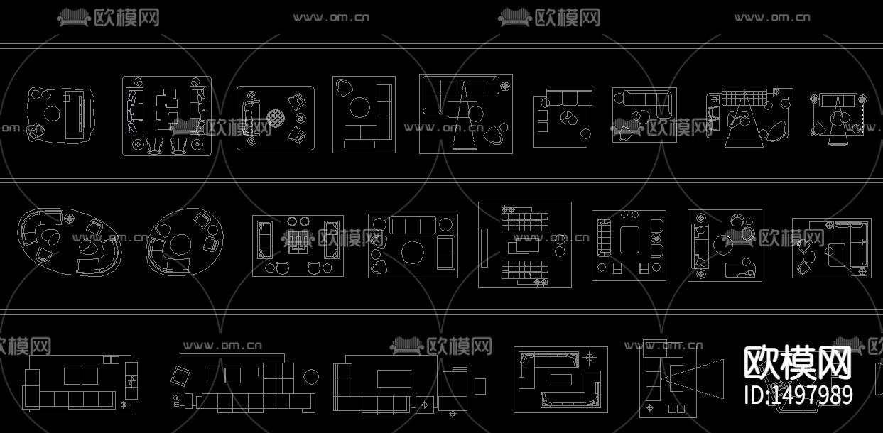 组合沙发单人沙发cad图块下载（渲染图1）