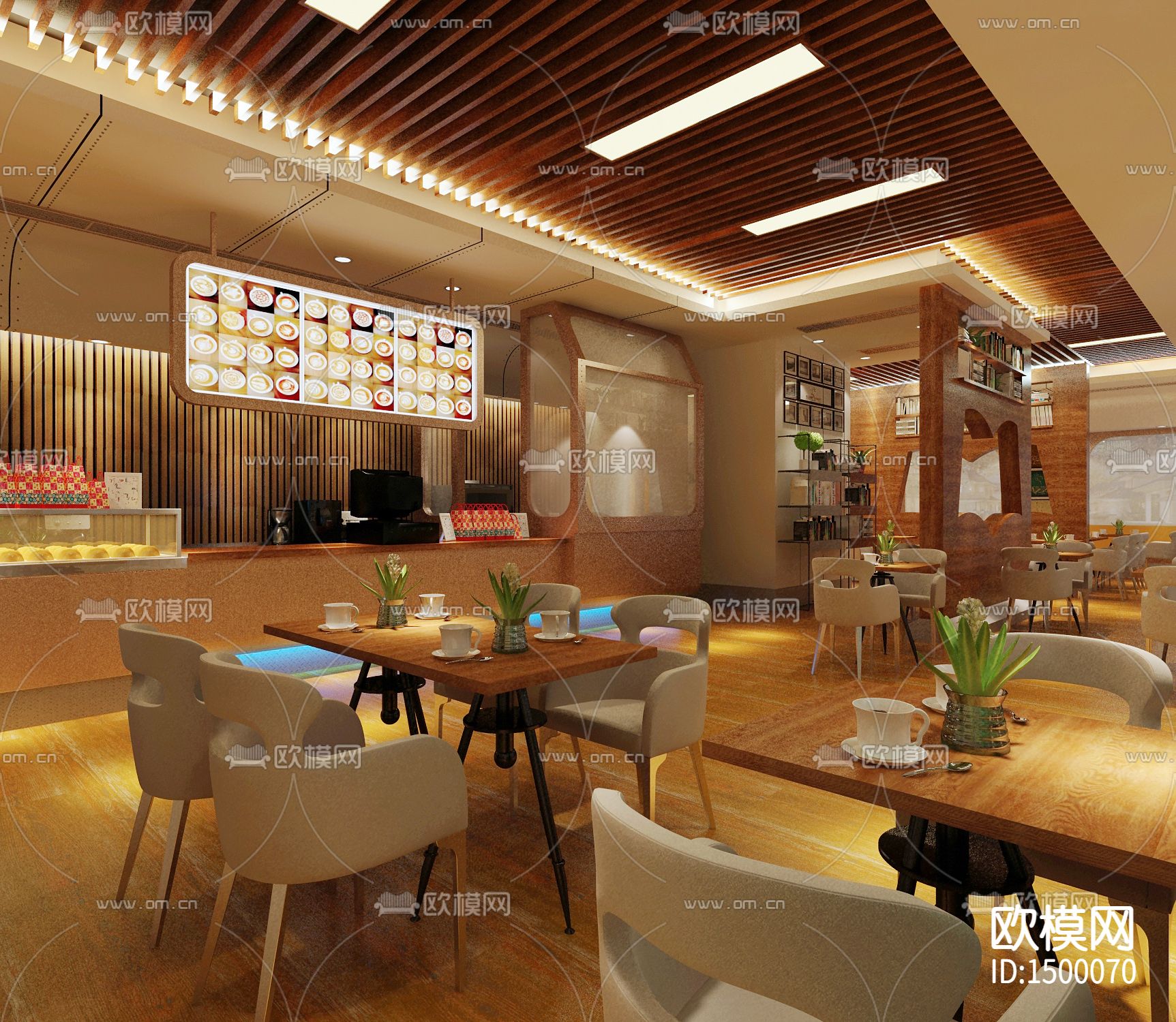 现代工业风奶茶咖啡店cad施工图下载（渲染图3）