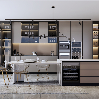  现代开放式厨房su模型 