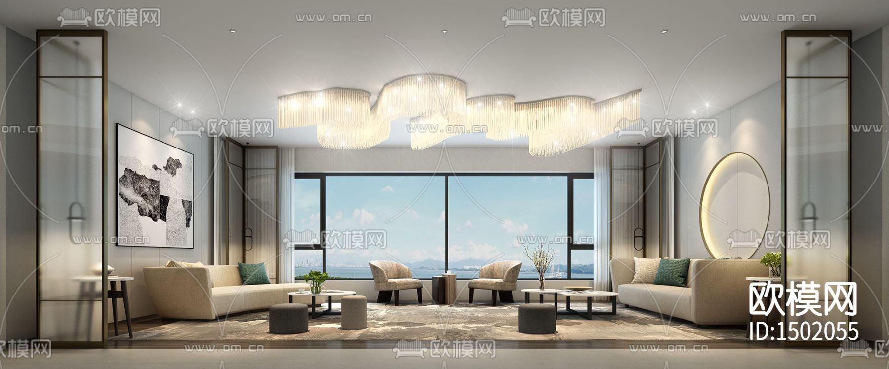 大平层私宅cad施工图下载（渲染图1）