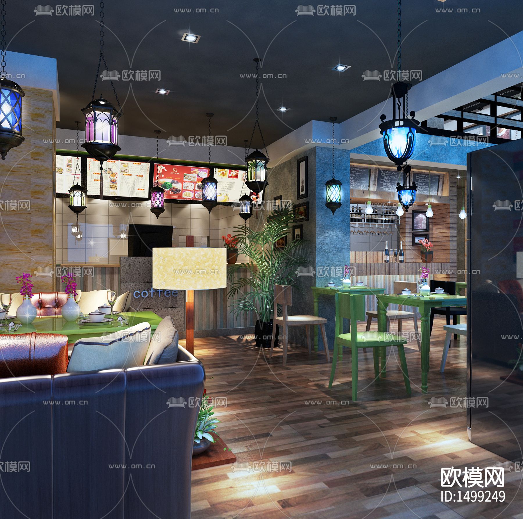 现代咖啡西餐厅cad施工图下载（渲染图3）