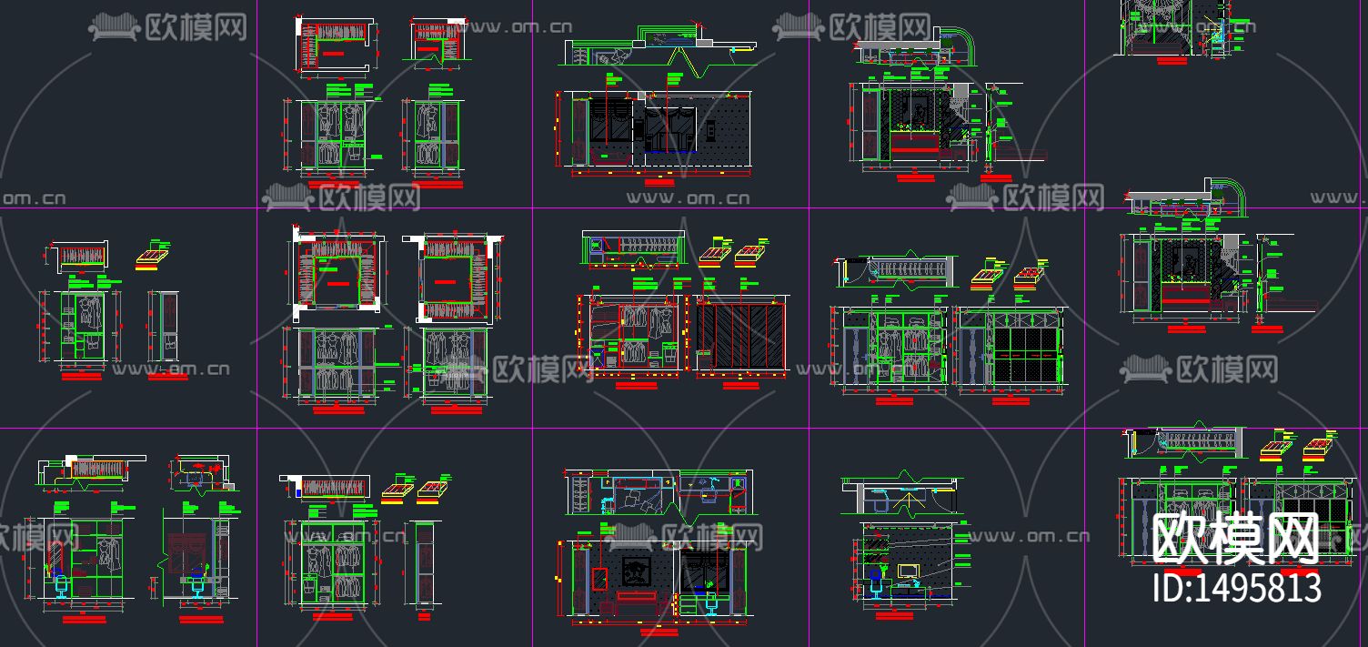 衣柜书桌cad立面图库下载（渲染图3）