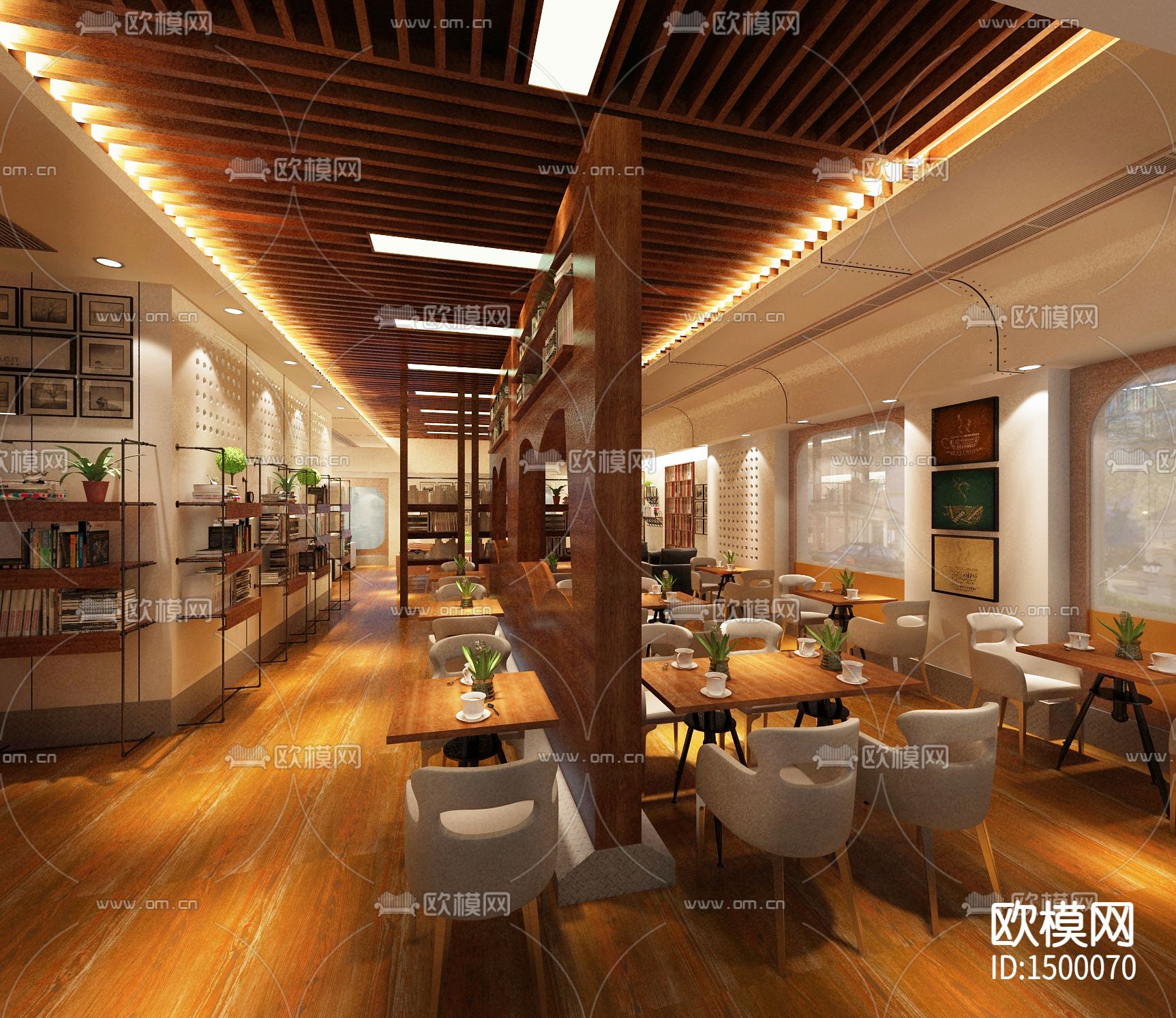 现代工业风奶茶咖啡店cad施工图下载（渲染图2）