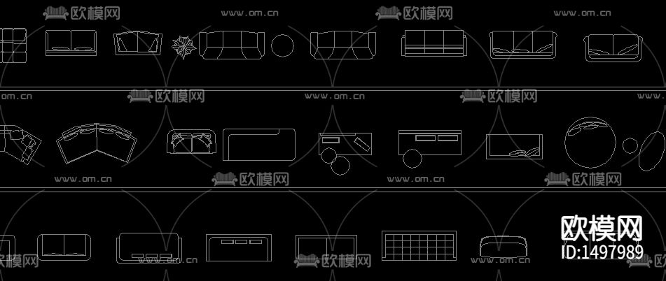 组合沙发单人沙发cad图块下载（渲染图3）