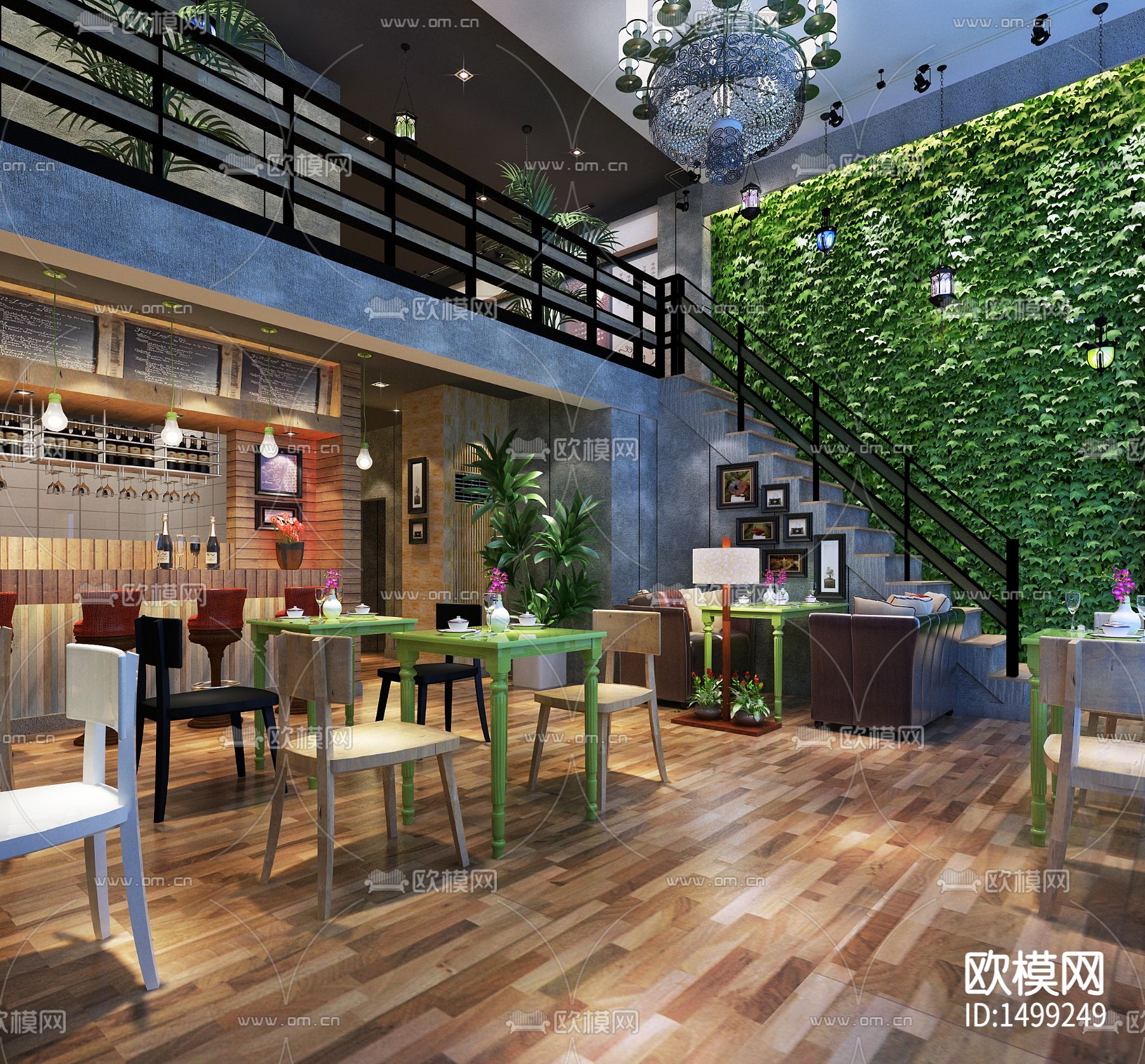现代咖啡西餐厅cad施工图下载（渲染图2）