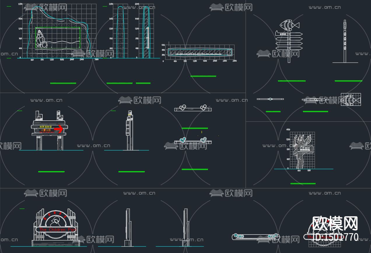 儿童游乐园设施cad图库下载（渲染图1）