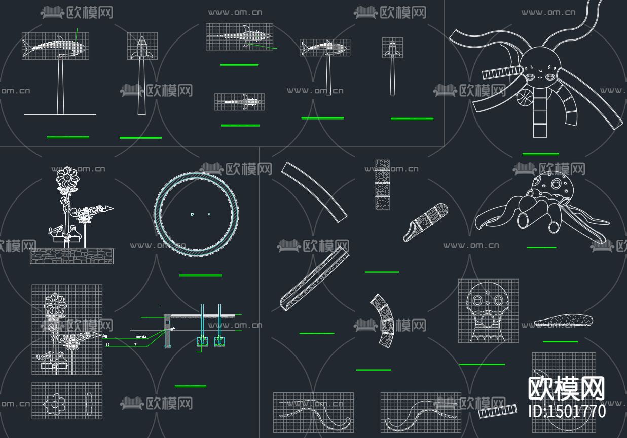 儿童游乐园设施cad图库下载（渲染图4）