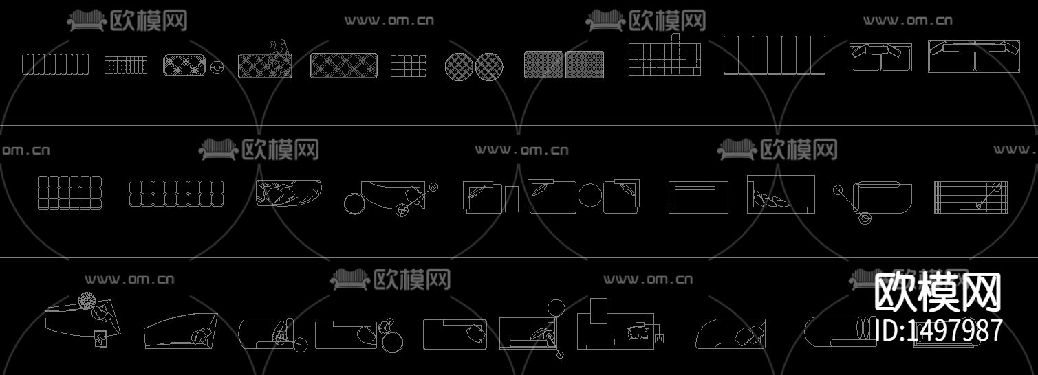 凳子单椅贵妃椅cad图块下载（渲染图1）