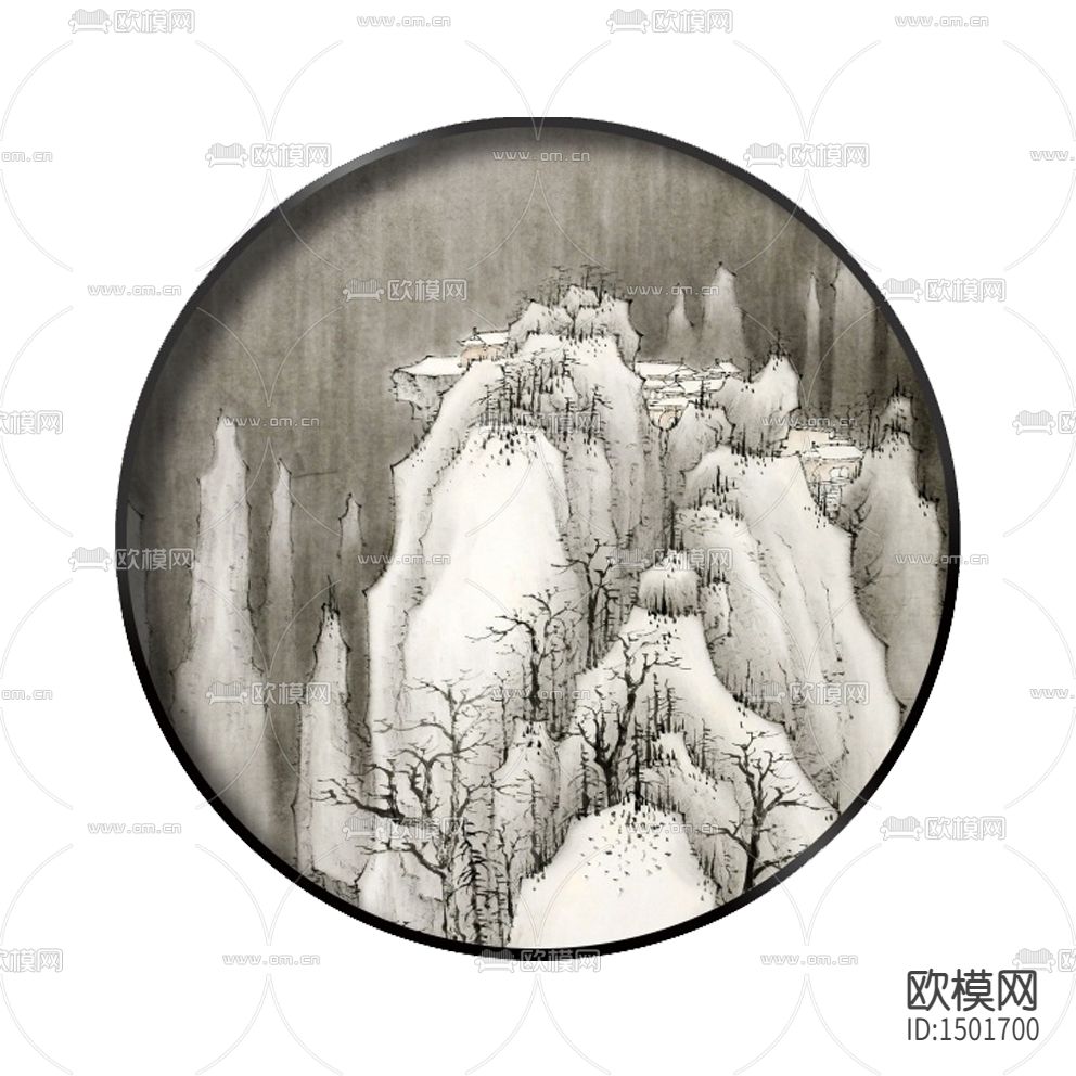 新中式禅意水墨山水画