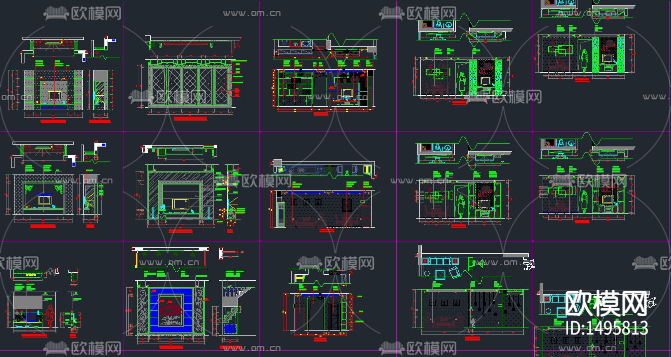 衣柜书桌cad立面图库下载（渲染图4）