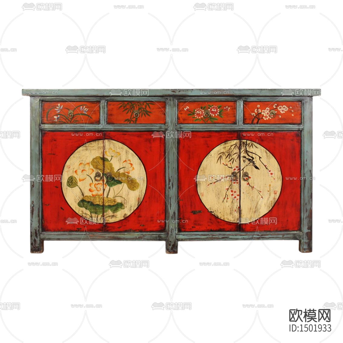 中式古典实木彩绘边柜下载