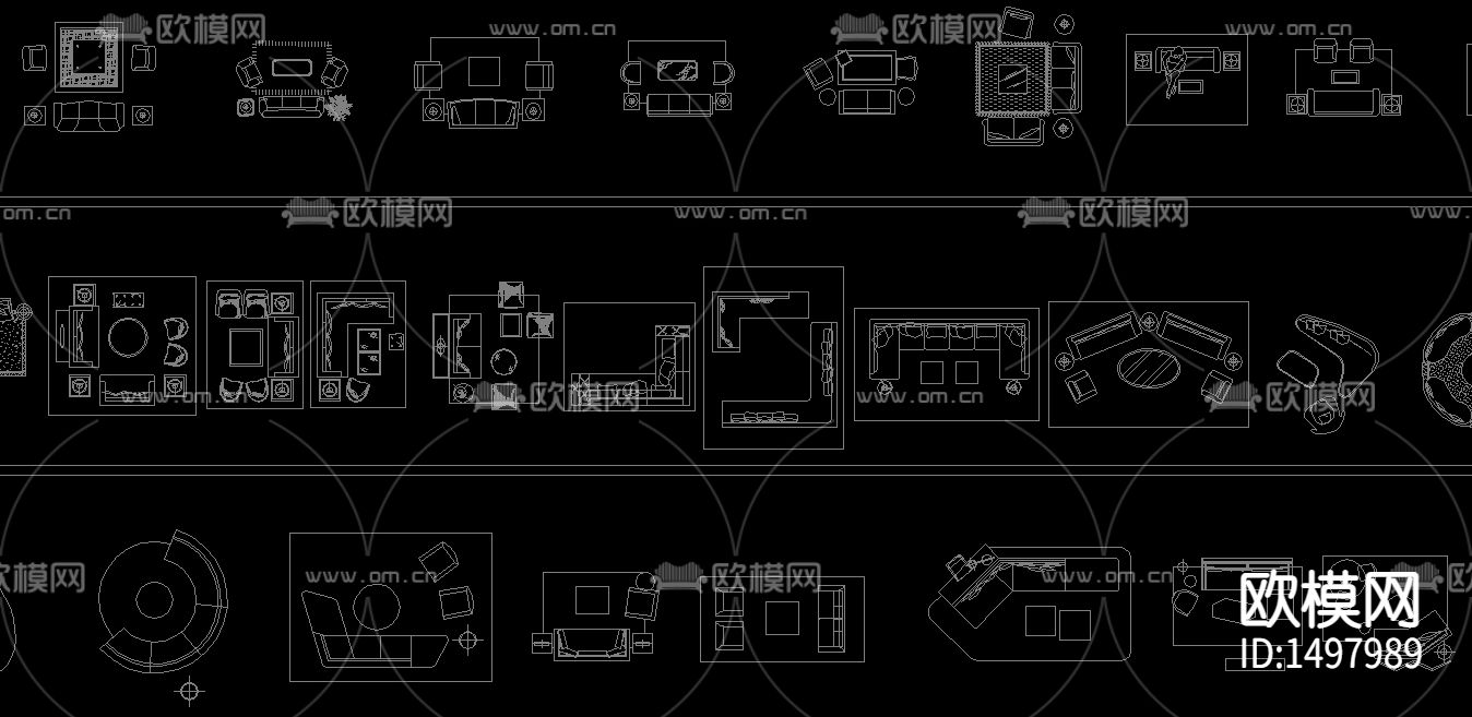 组合沙发单人沙发cad图块下载（渲染图2）