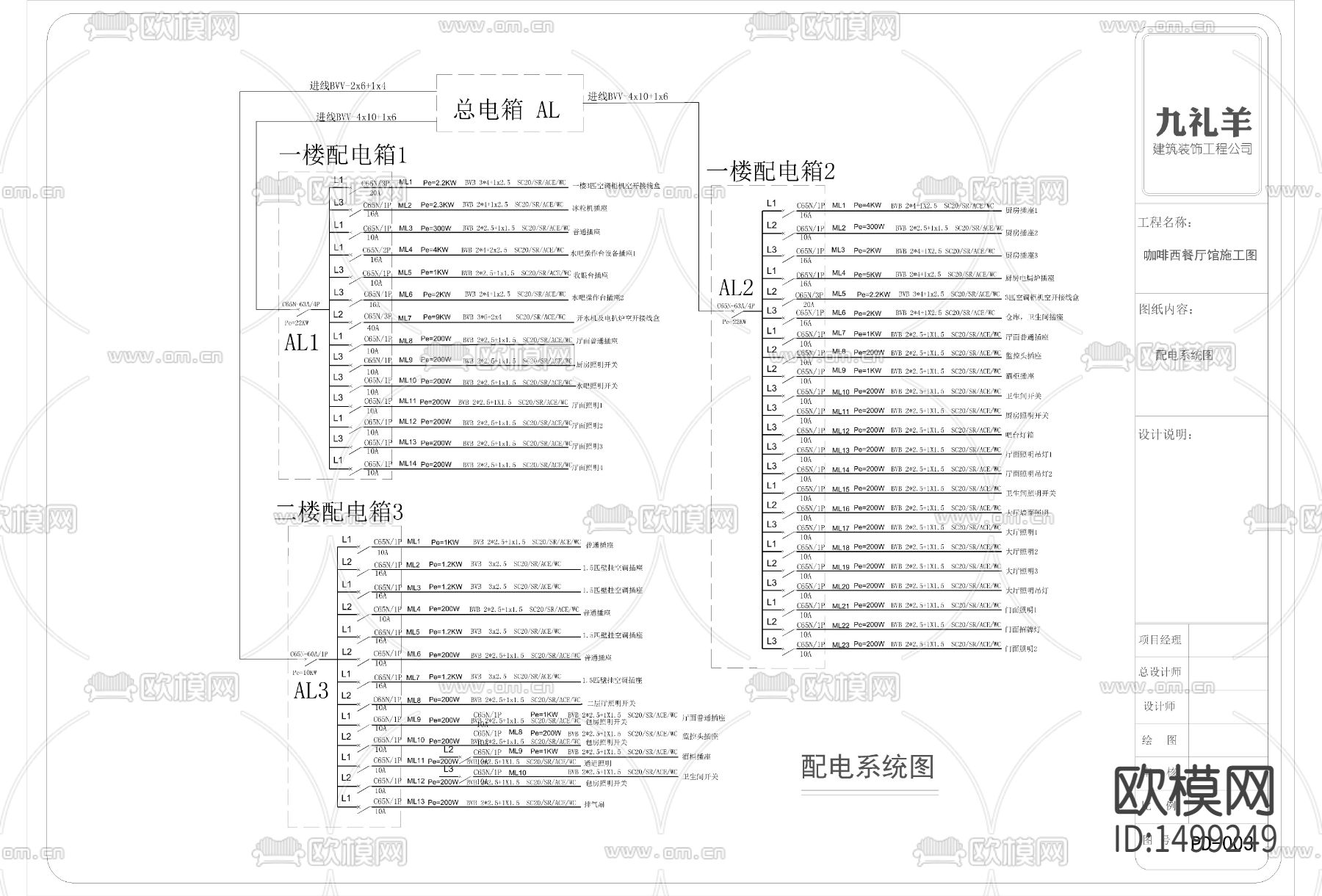 现代咖啡西餐厅cad施工图下载（渲染图4）