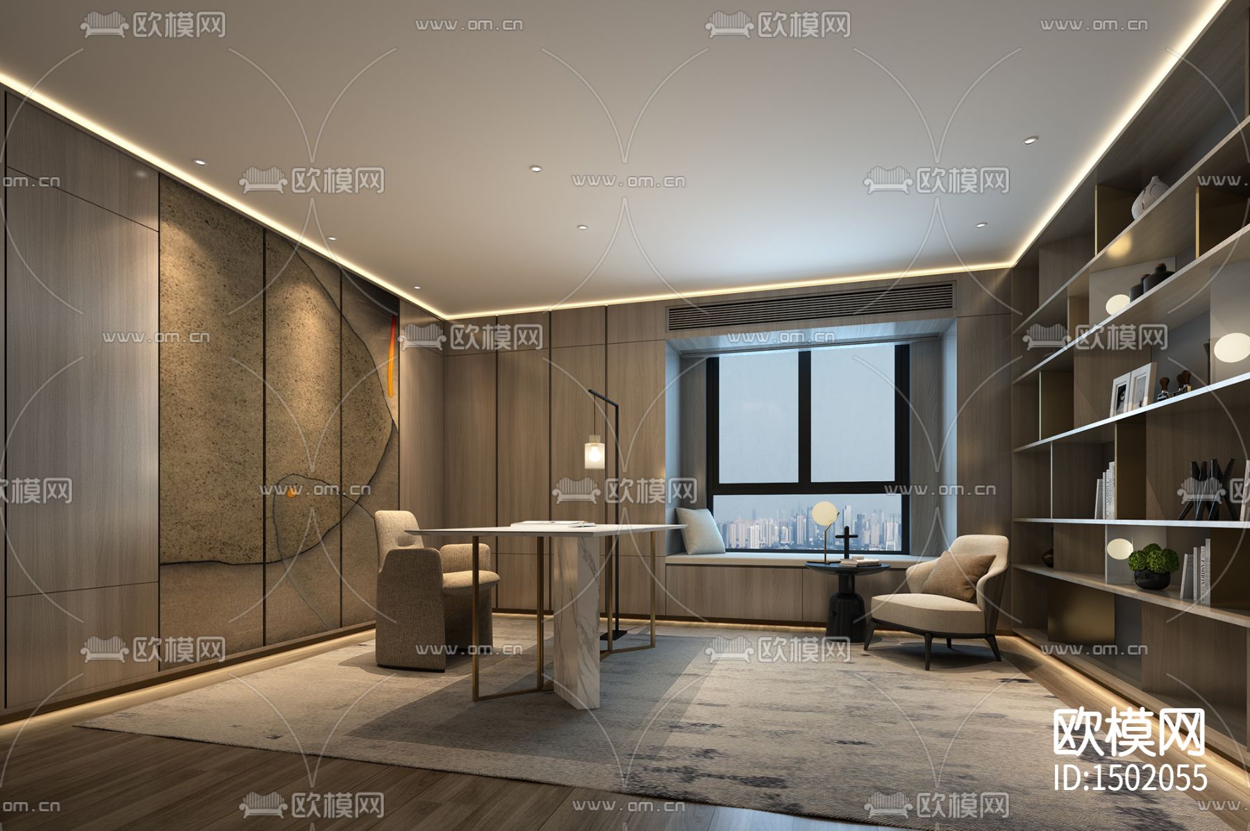 大平层私宅cad施工图下载（渲染图3）