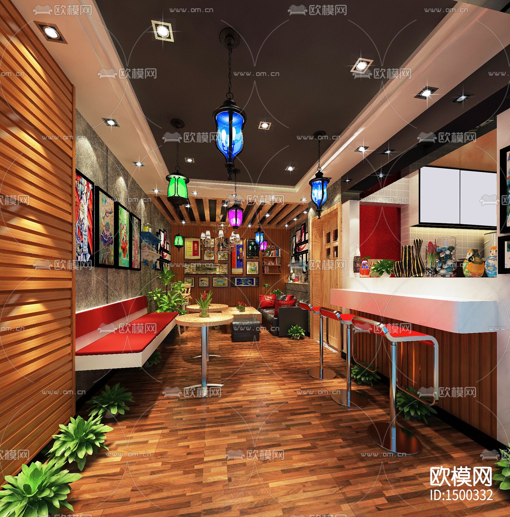 现代工业风奶茶咖啡店cad施工图下载（渲染图2）