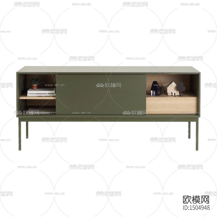 北欧极简绿色实木边柜下载