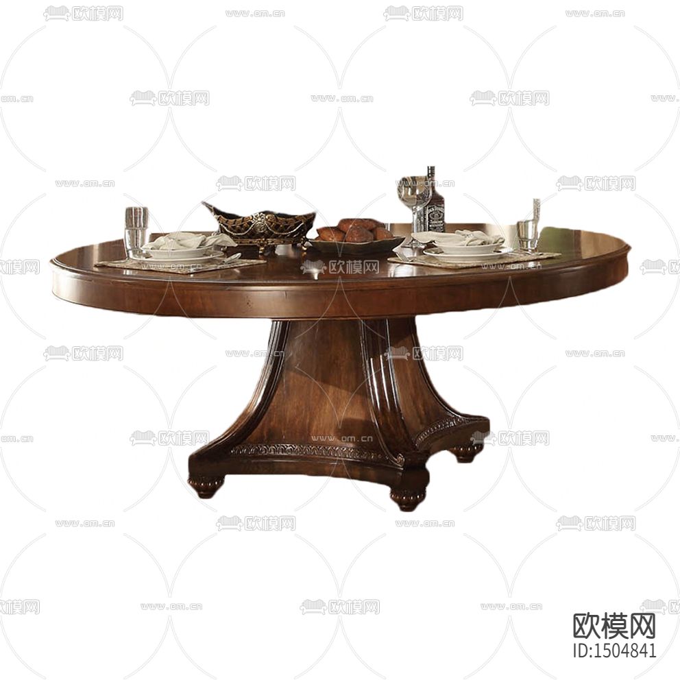 美式乡村实木雕花圆形餐桌下载