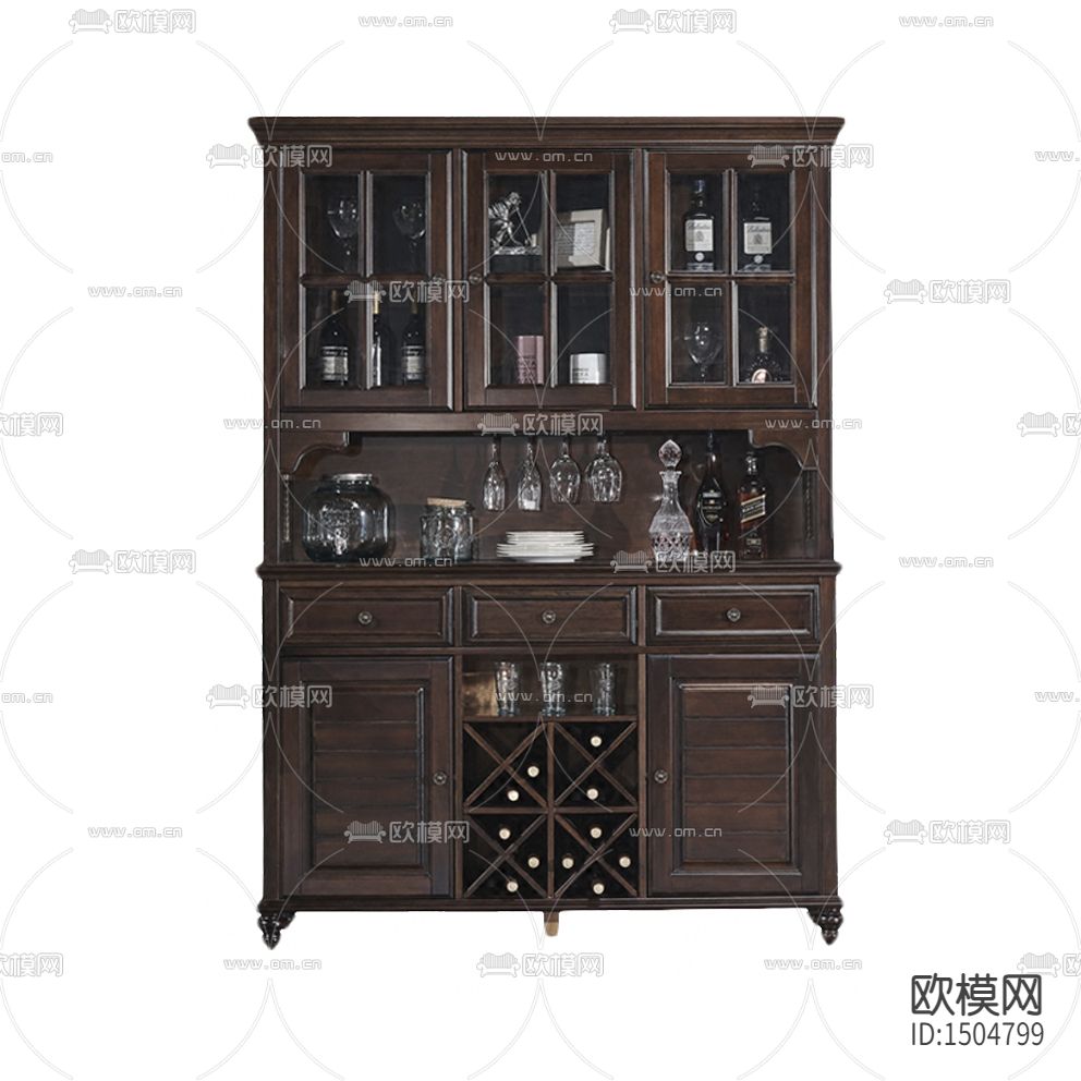 美式古典实木酒柜
