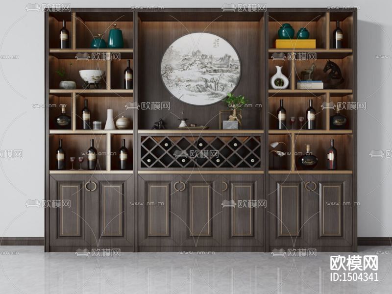 新中式轻奢创意实木不锈钢酒柜下载