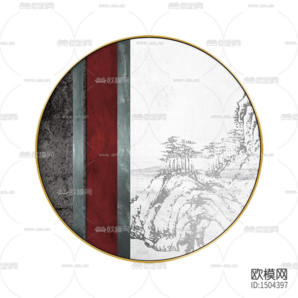 新中式轻奢创意圆形装饰画下载