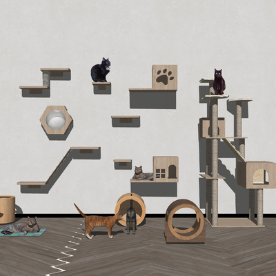  现代猫爬架猫窝su模型 