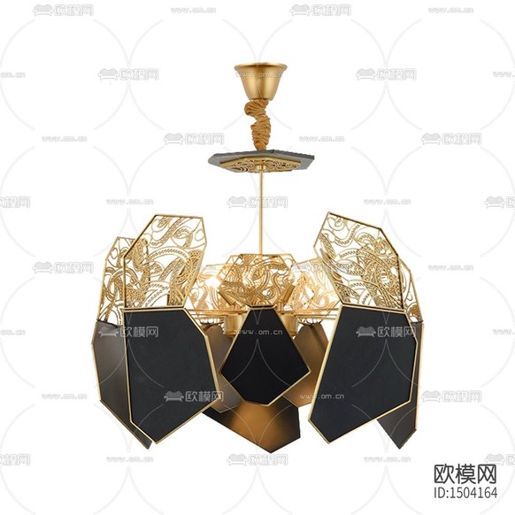 現(xiàn)代輕奢金屬雕花黑色玻璃吊燈下載