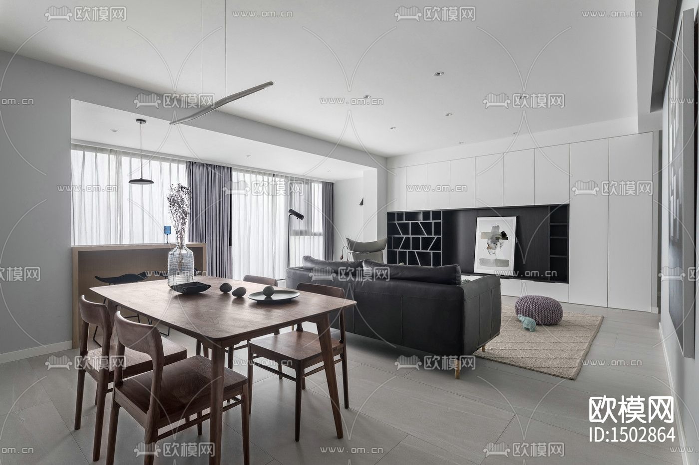 现代全套家装cad施工图下载（渲染图7）