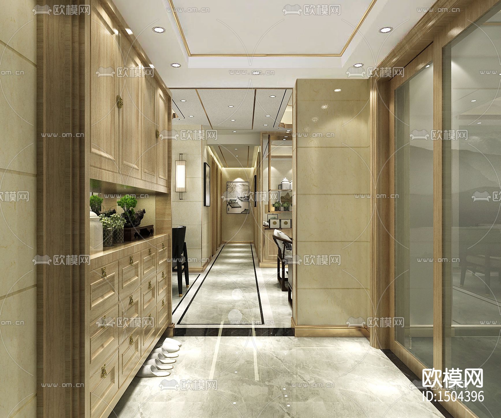 新中式样板房设计装修报建CAD图下载（渲染图3）