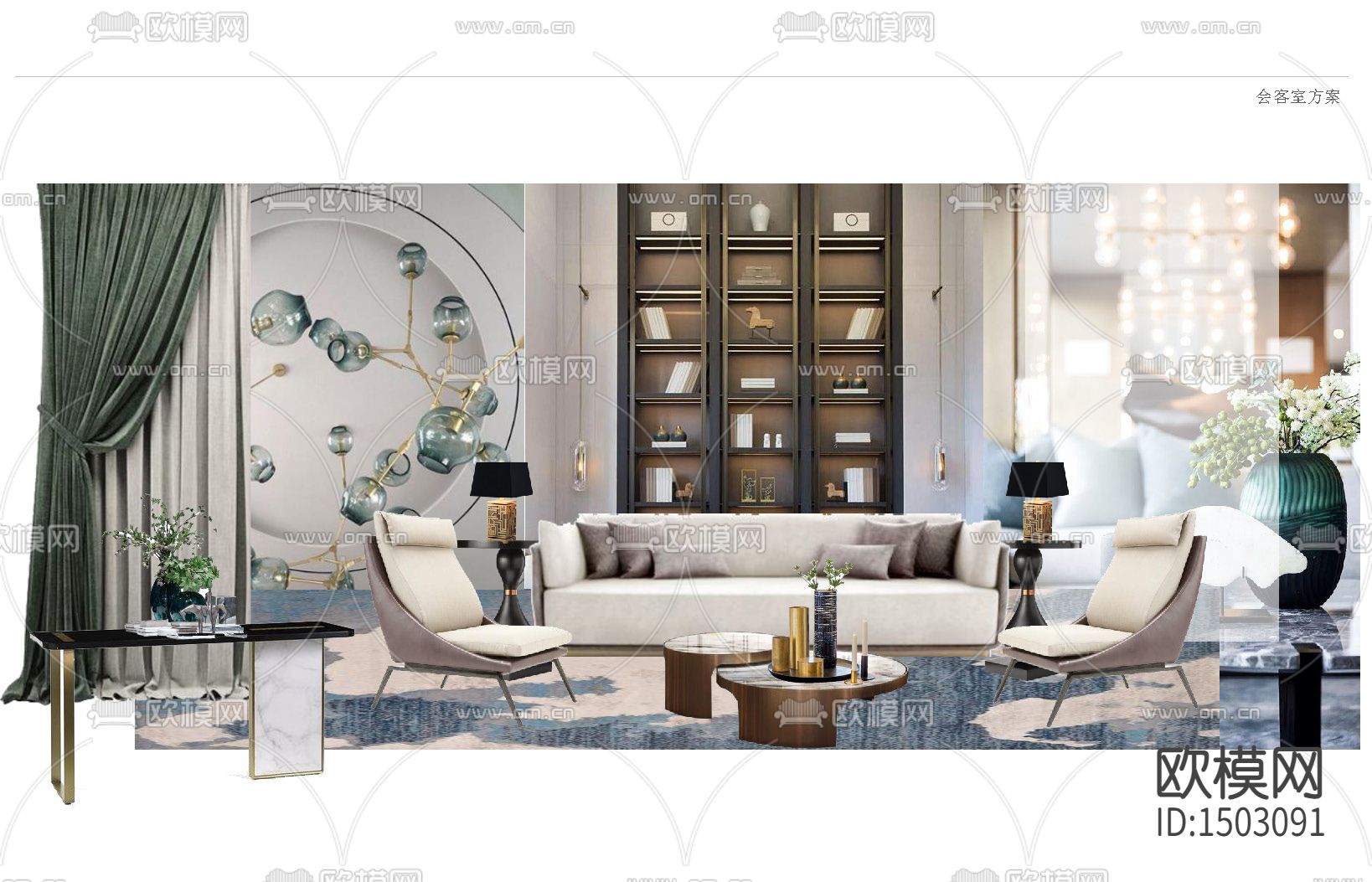 新中式全套别墅cad施工图下载（渲染图8）