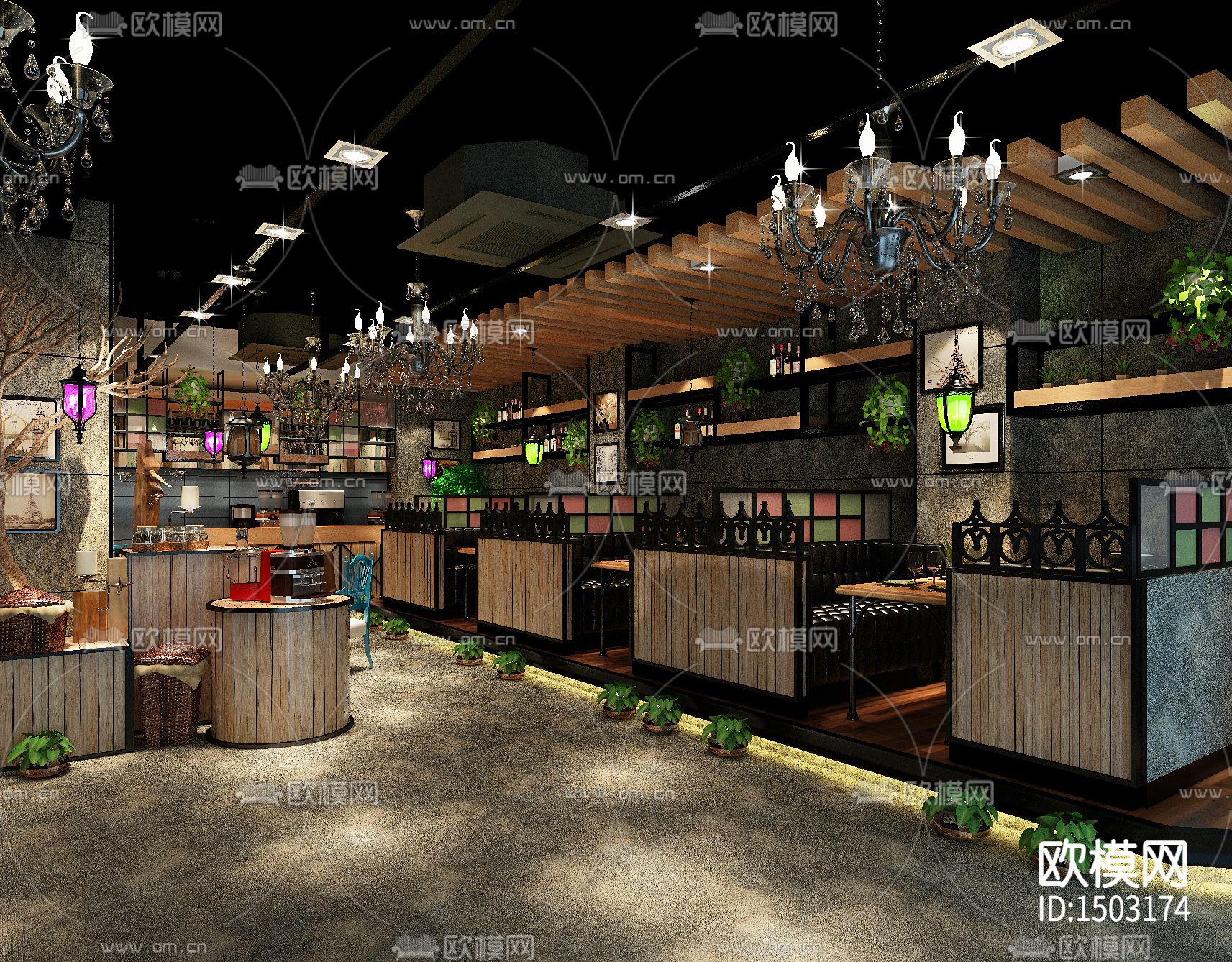 西餐咖啡店cad施工图下载（渲染图2）