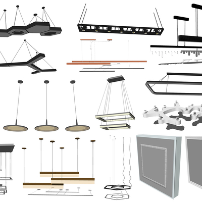  现代办公室吊灯su模型 