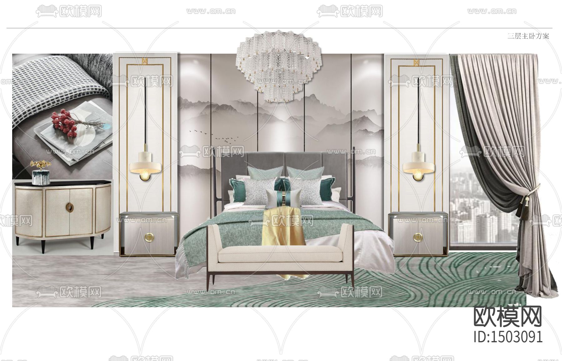 新中式全套别墅cad施工图下载（渲染图6）