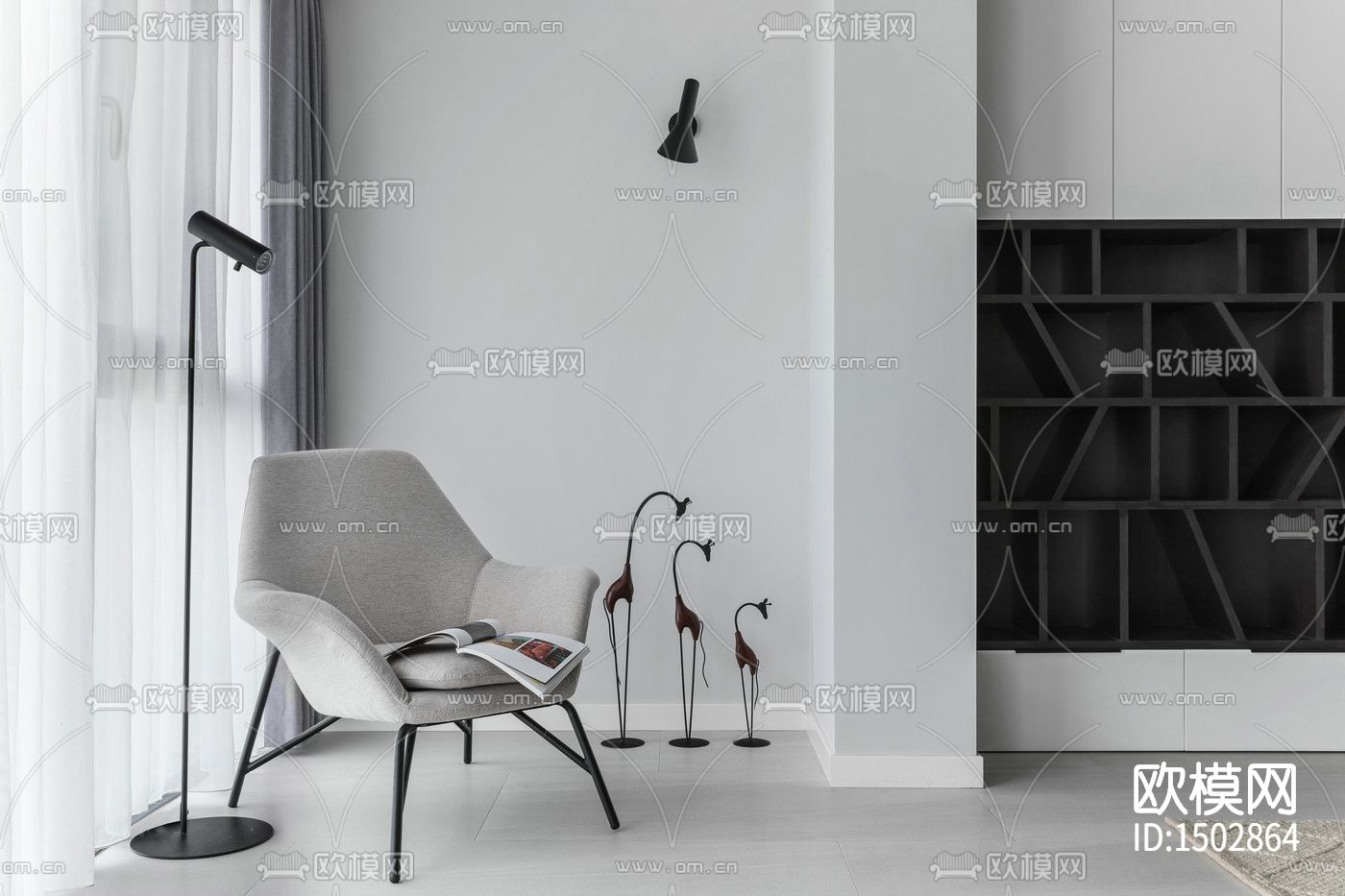 现代全套家装cad施工图下载（渲染图4）