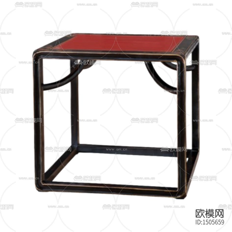 中式古典实木红漆方形边几下载