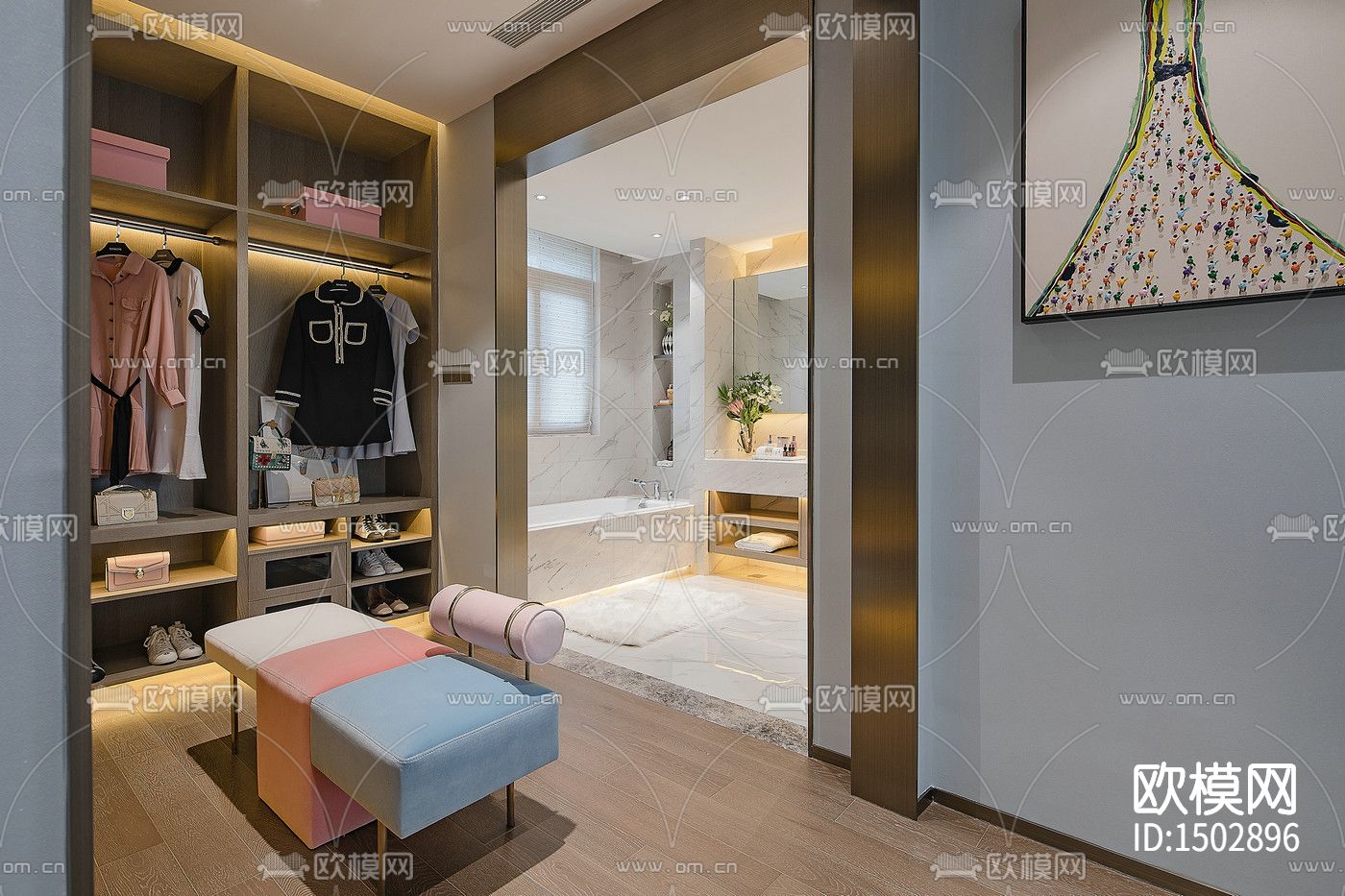 现代全套家装cad施工图下载（渲染图9）