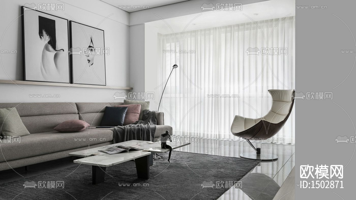 现代全套家装cad施工图下载（渲染图9）