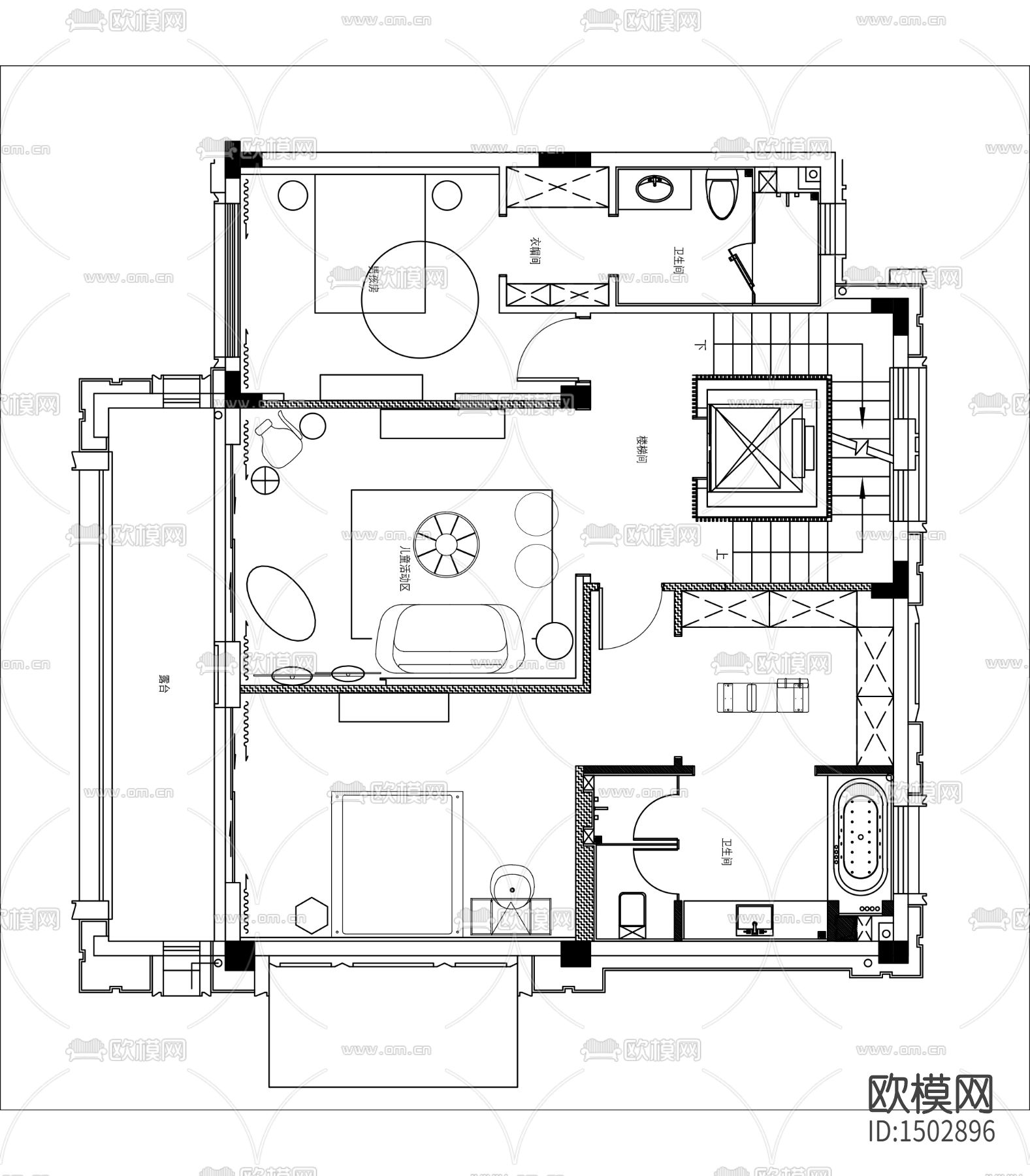 现代全套家装cad施工图下载（渲染图1）